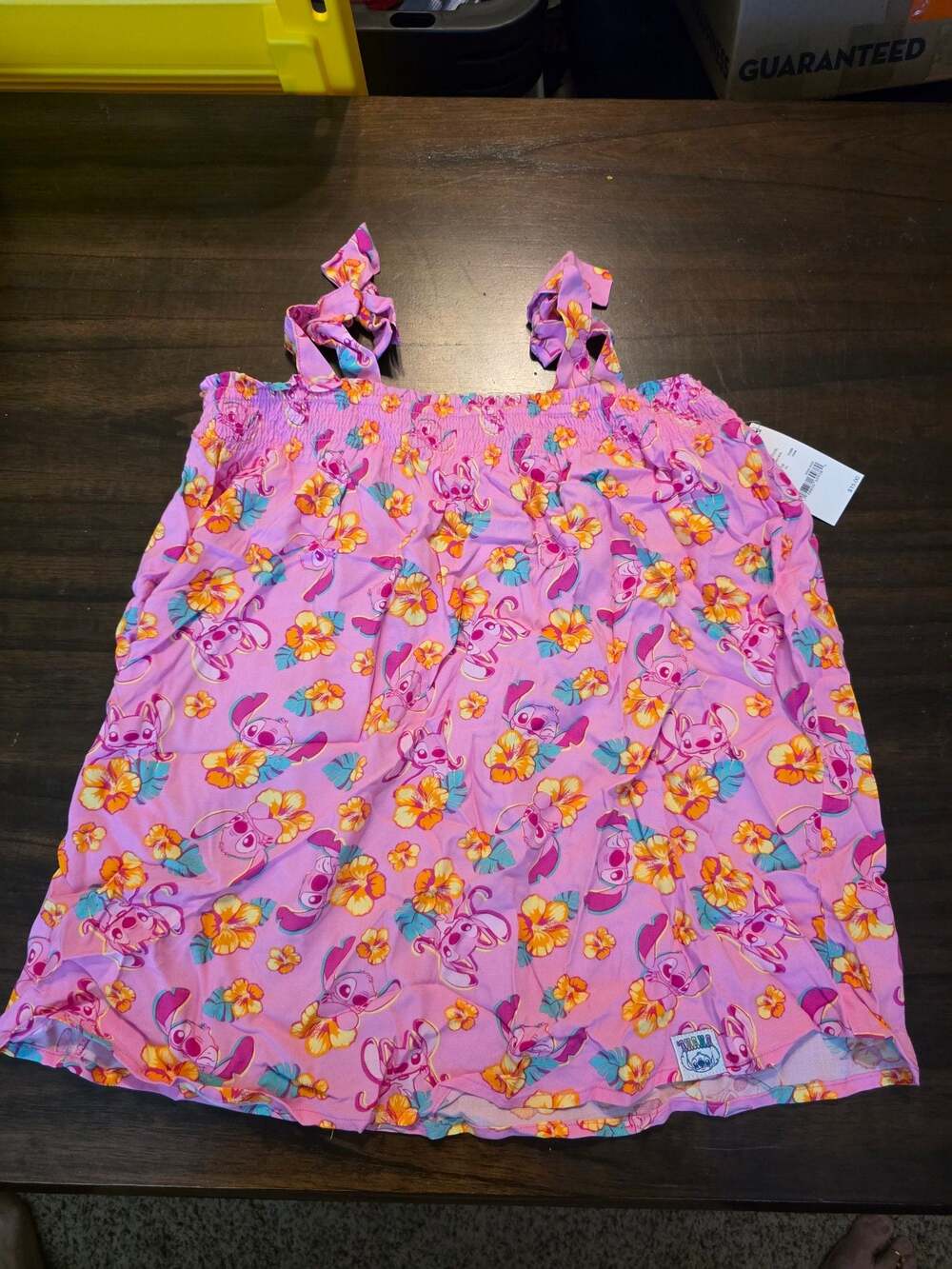 Disney Stitch Ohana Floral Print Smocked Tie Strap Top